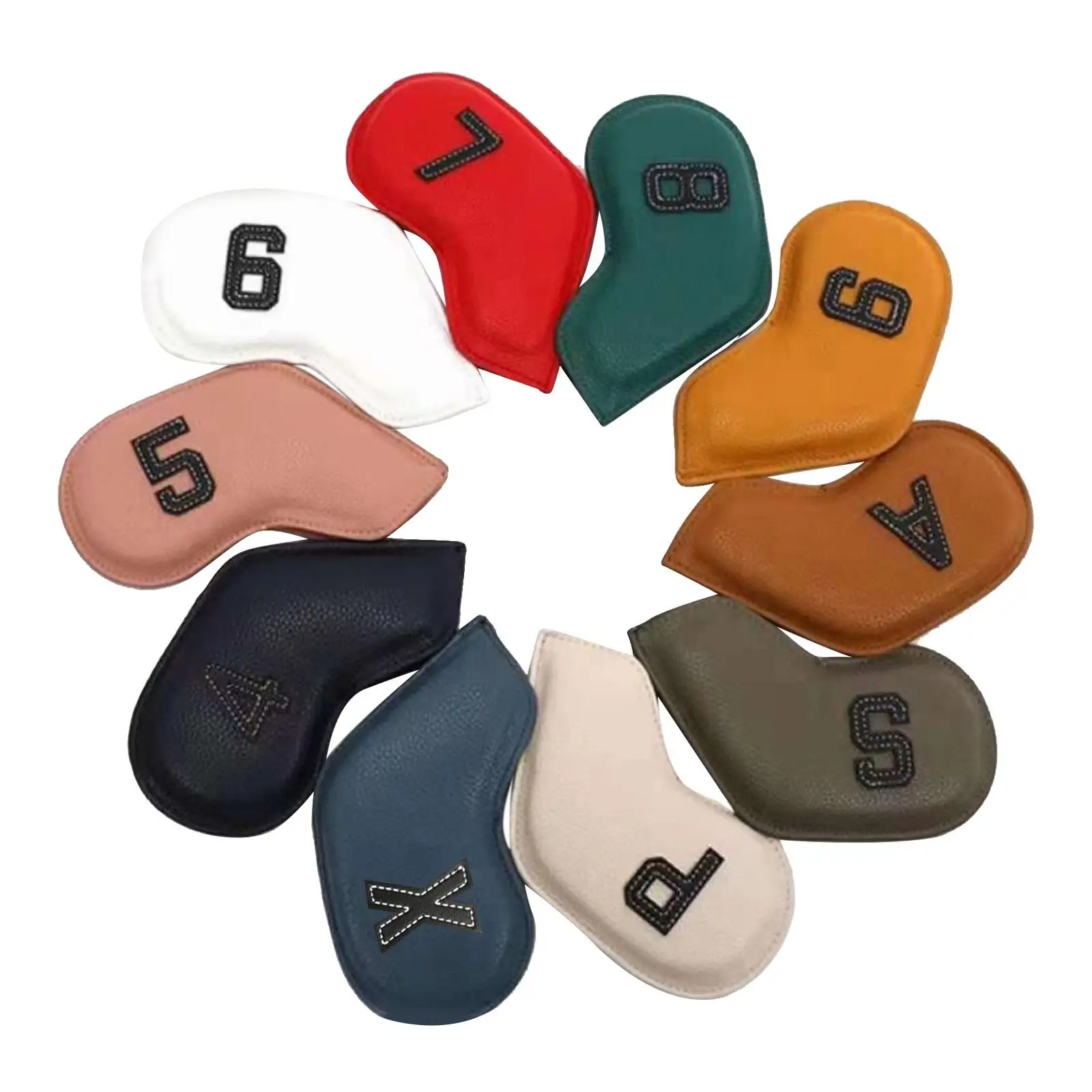 

10pcs PU Leather Embroidery Number Golf Iron Head Covers Iron Headovers Wedges Covers 4-9 ASPX
