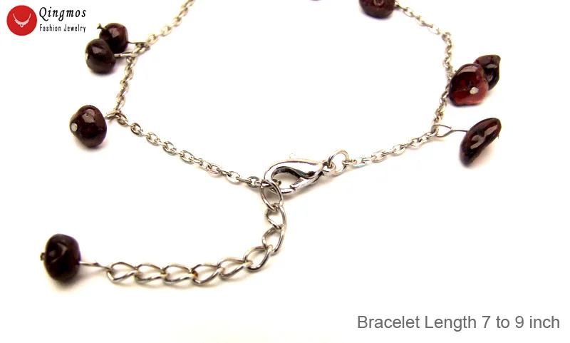 Qingmos Fashion 6-8mm Baroque Floating Natural Red Garnet Bracelet for Women with Stone Jewelry Pendant Bracelet Chain 7-9''