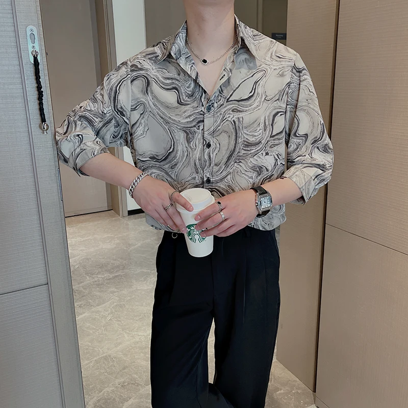 

Vintage Art Print Shirts for Men 2022 Summer Half Sleeve Loose Casual Shirt Breathable Thin Shirt Social Party Tops Men Clothing