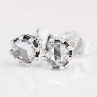 authentic 925 sterling silver sparkling clear crown with crystal stud earrings for women wedding gift pandora jewelry