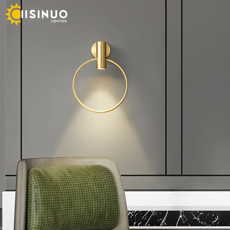 Современная кольцевая настенная лампа, золотистое медное бра, светодиодный светильник 5 Вт, для лестницы, коридора, прикроватного столика, с...