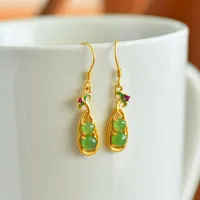 12252-6# Sweet Lady Women Round Green Beans HETIAN Jade S925 Pure Silver Natural Nephrite Cheongsam Party Earrings
