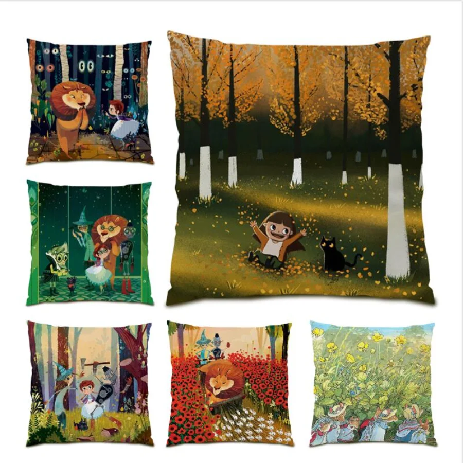 

Bed Decoration Home Pillow Cover 45x45 Throw Pillow Covers Sofa Polyester Linen Living Room Decoration Oil Painting Gift E0476