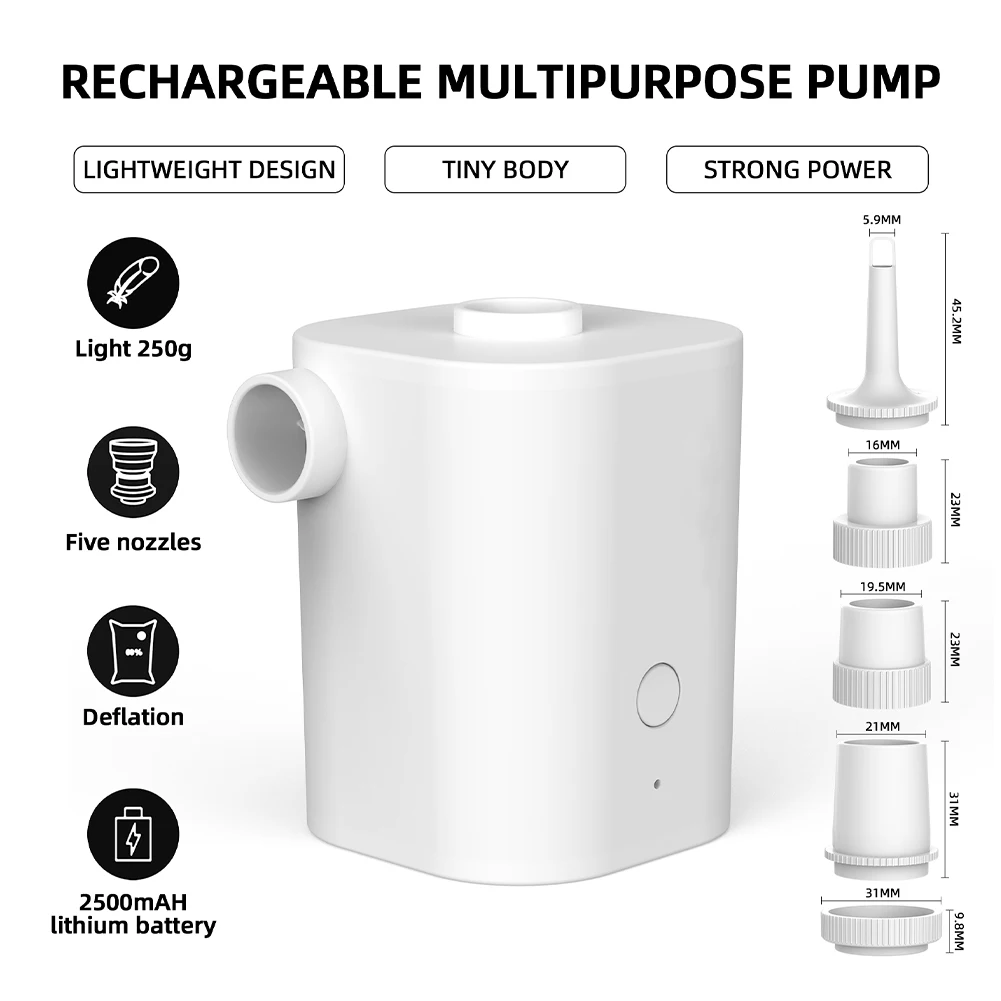 

Electric Mini Air Pump Quick Inflate Deflate Portable Rechargeable Air Mattress Pump For Mattress Mat Swimming Ring 5 Nozzles