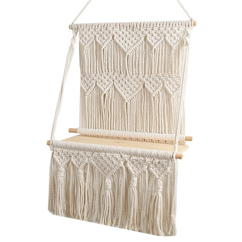 

Bohemian Wooden Handmade Macrame Wall Hanging Rope Shelf Floating Plant Rack Stand Macrame Tapestry Home Decor Ornament
