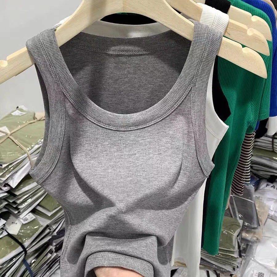 Women Vest Quality Knitted Camis U-neck Sleeveless  Tank Tops Casual Solid Color Basic Camisole For Female