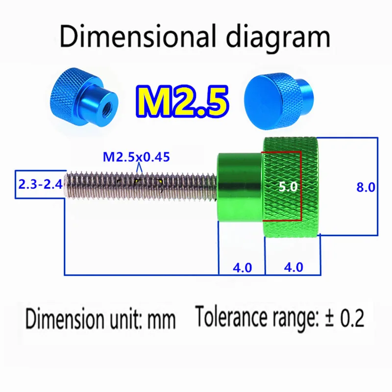 

1Pc M2.5*L=3-40mm Aluminum Alloy Thumb Screw Aluminum Knurled Head Stainless Steel Thread Hand Tighten Thumb Machine Screws Bolt