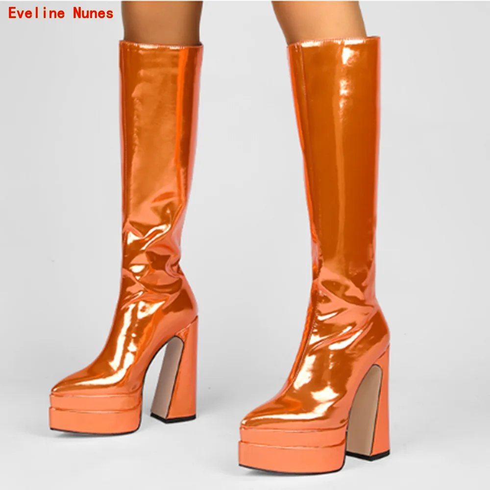 

Orange Platform Boots Women's Spring New Arrival Solid Pointed Toe Chunky Heel 34-45 Plus Size Sexy Fashion Show Party Shoes