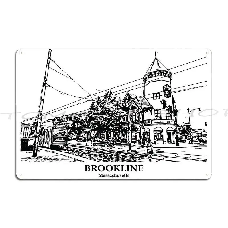 Фото Металлическая табличка-постер Brookline - Массачусетс, для гаража, паба, клуба, с принтом, жестяная вывеска-постер №1