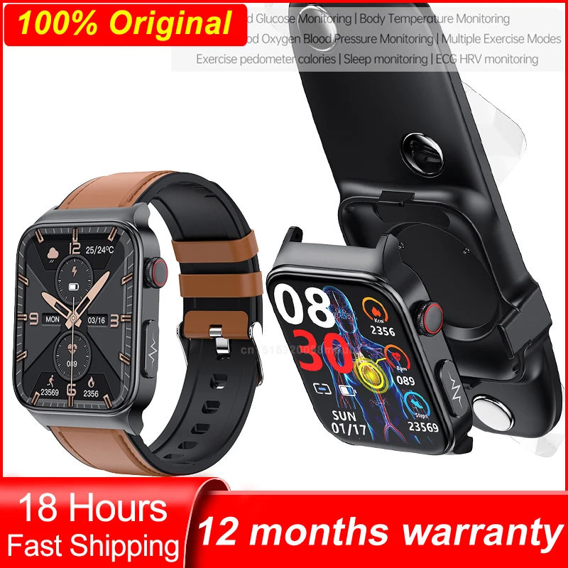 

E500 Blood Glucose Smart Watch Men ECG Monitoring Custom Dial Body Temperature Smartwatch Men IP68 Waterproof Smartwatch