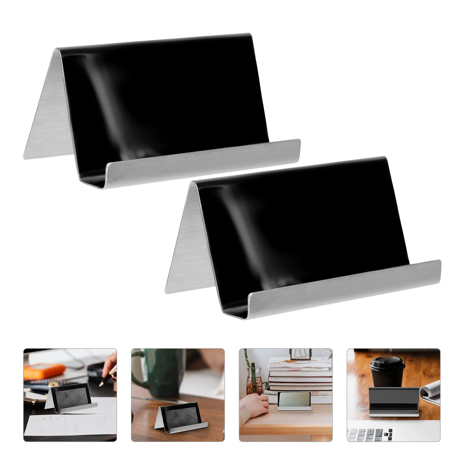 

2Pcs Stainless Steel Cards Holders Desktop Organizer Metal Name Holders for Home Office Desktop