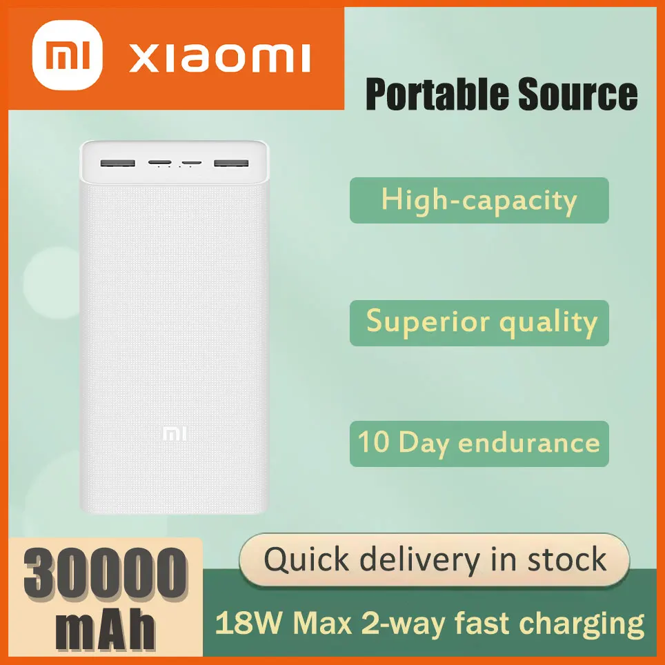 

Xiaomi 30000mAh Power Pack 3 PB3018ZM USB C-type 18W Fast Charging Portable 30000mAhXiaomi Power Pack External Battery Poverbank