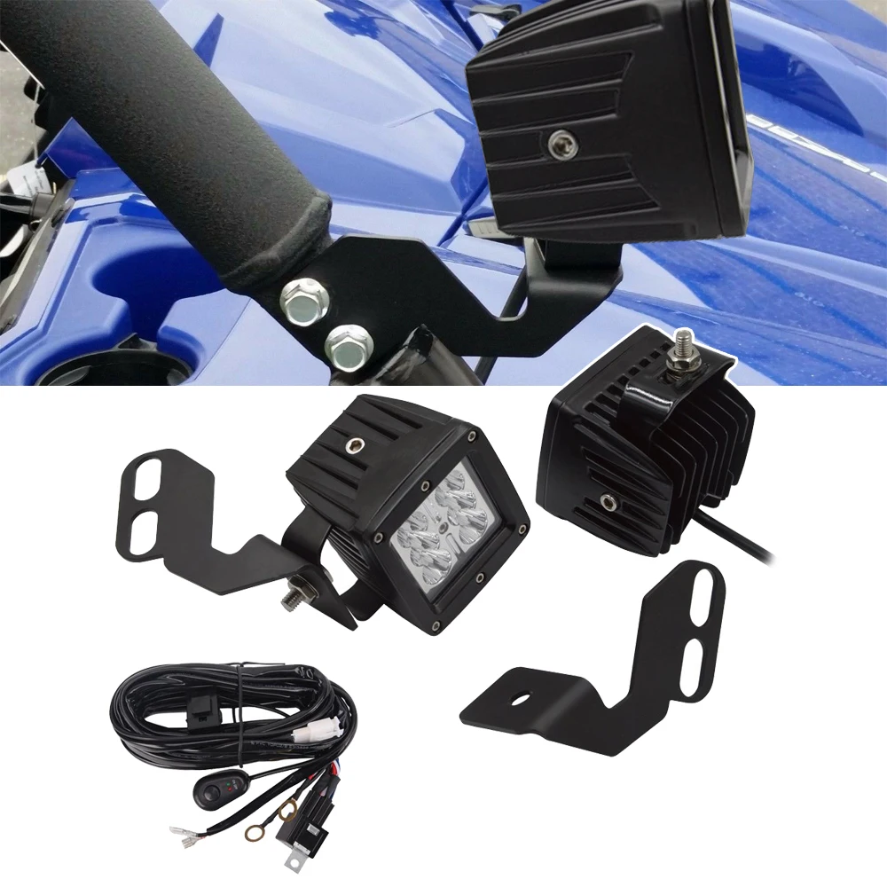 3 inches 18W LED Spot Light Pods with Wiring Kit and A-Pillar Mounting Brackets Fits Honda Pioneer Kawasaki Teryx