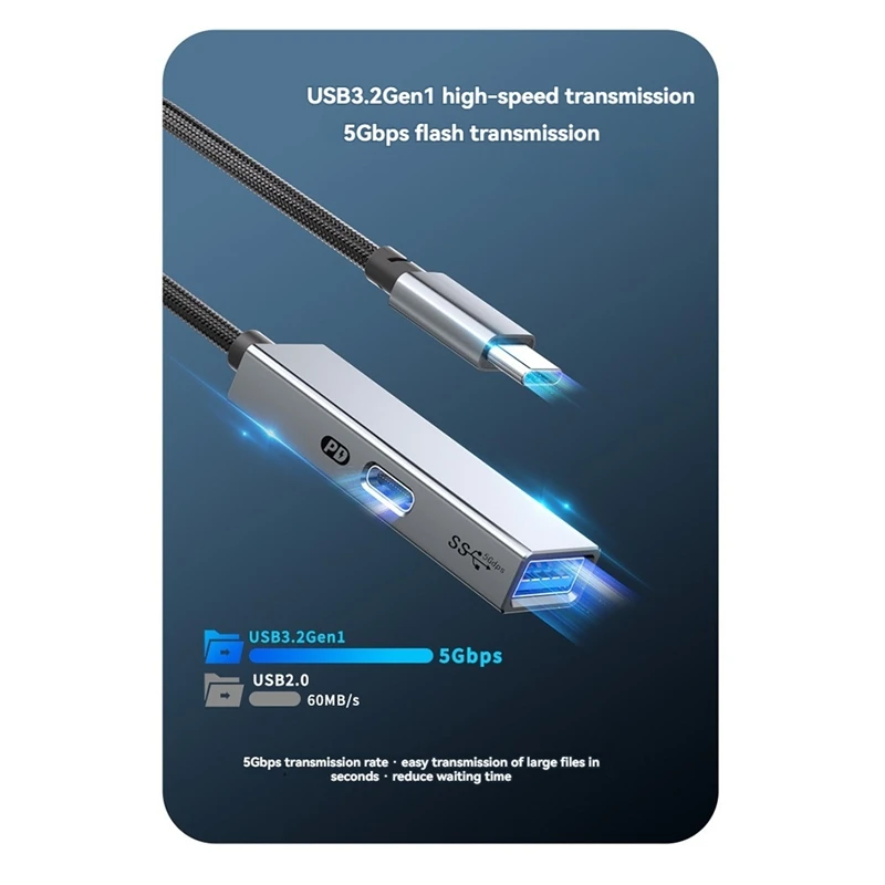 USB 3.2 Type-C HUB 5 Гбит/с 60 Вт PD адаптер OTG для зарядки Высокоскоростной преобразователь