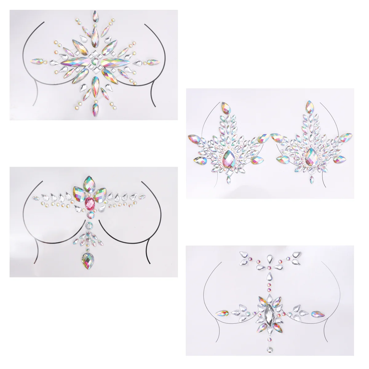 

4 Sets Mermaid Jewelry Rhinestone Stickers Party DIY Breast Jewels Crystal Acrylic Miss