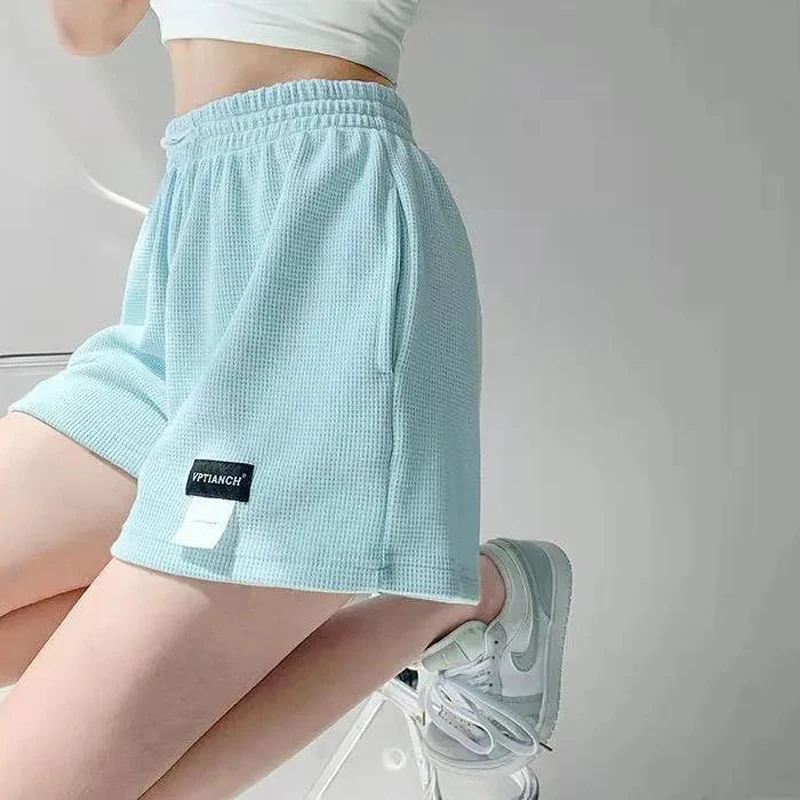 Summer Letter Label  Women Track Shorts Casual Loose High Waist Drawstring Wide Leg Pants Streetwear