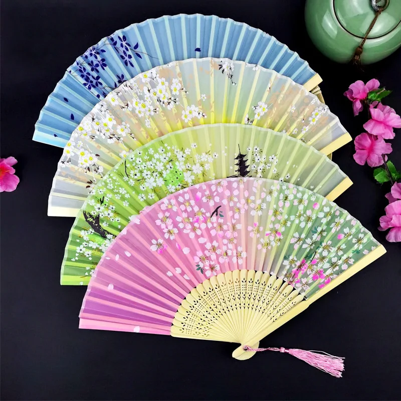 

Folding fan student gift gift silk dance fan classical tassel craft fan