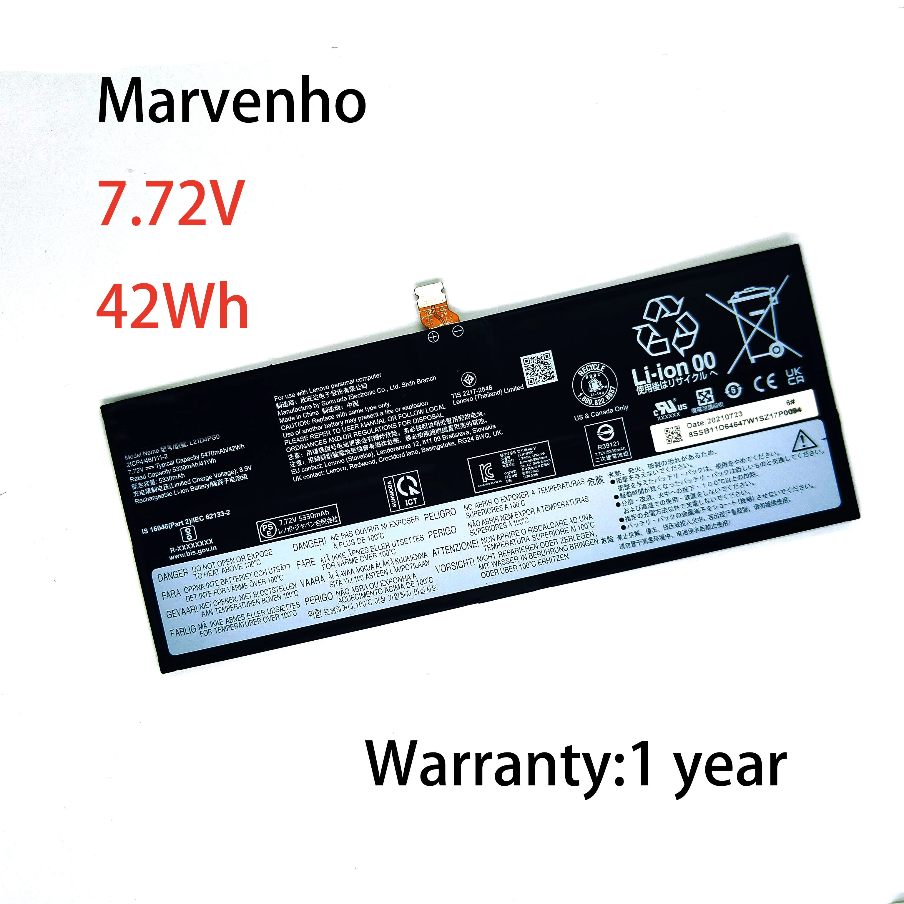 Фото Новая батарея Marvenho 7.72V 5470mAh 42Wh L21D4PG0 L21L4PG0 L21M4PG0 для ноутбуков Lenovo IdeaPad Duet 5 Chromebook 13Q7C6 №1