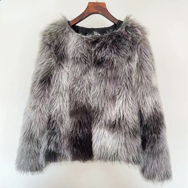 Winter Tie Dye Faux Fur Coats Fashion 2022 New Women's Clothing Elegant Round Neck Long Sleeve Short Faux Fur Coat Urban Liesure