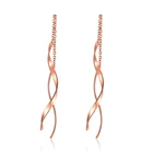 Серьги-протяжки из розового золота, Длинные изогнутые витые тонкие стержни из спиральной проволоки, минимальные длинные висячие цепочки, подарки для девушек и женщин