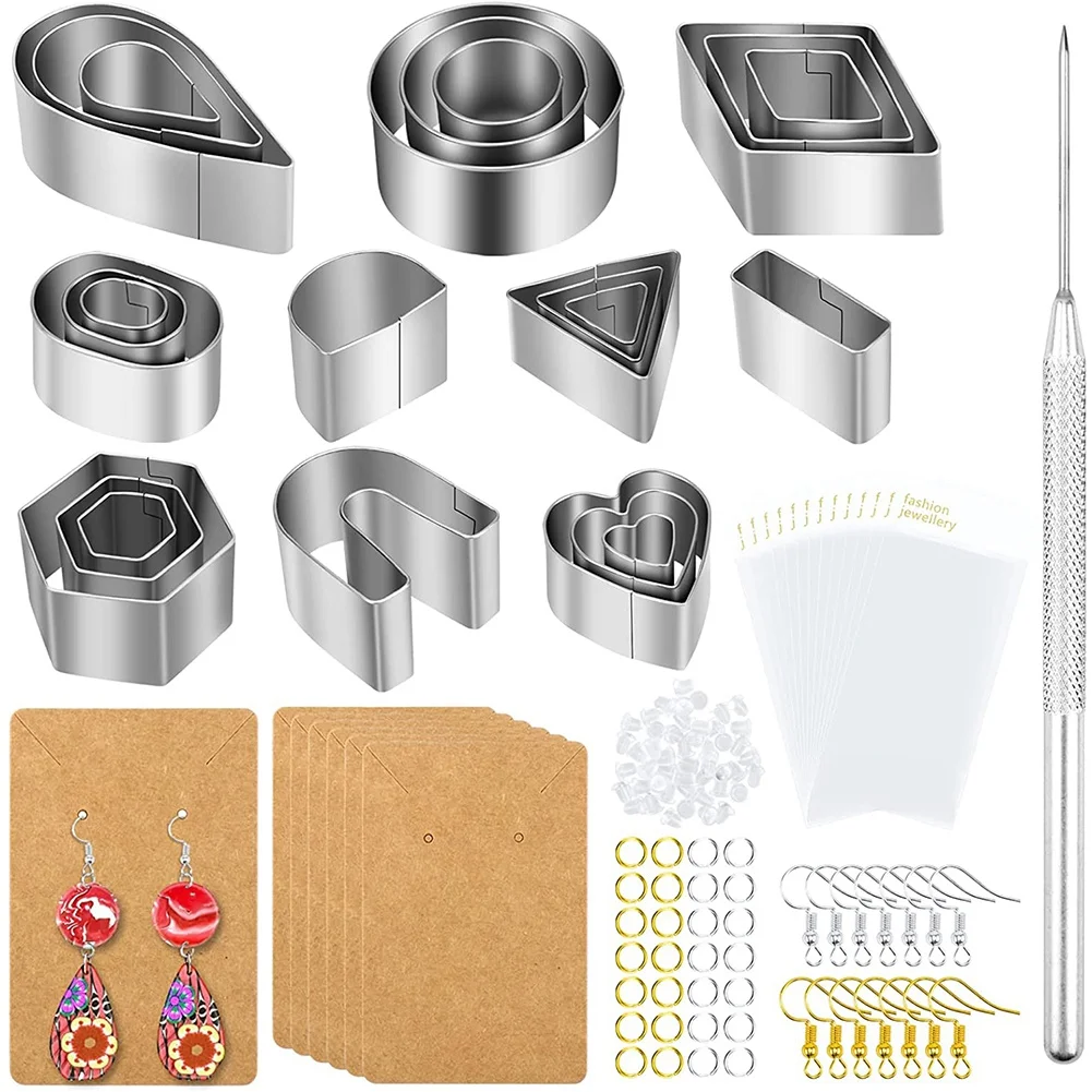 

24Pcs Polymer Clay Cutters, Clay Earring Cutters 10 Shapes Clay Cutters with Earring Cards, for Polymer Jewelry Making