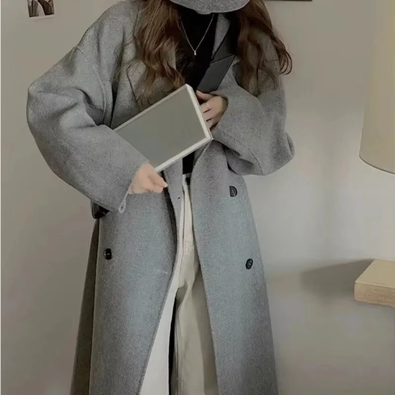 Осенне-зимняя верхняя одежда средней длины из смесовой шерсти Корейская женская
