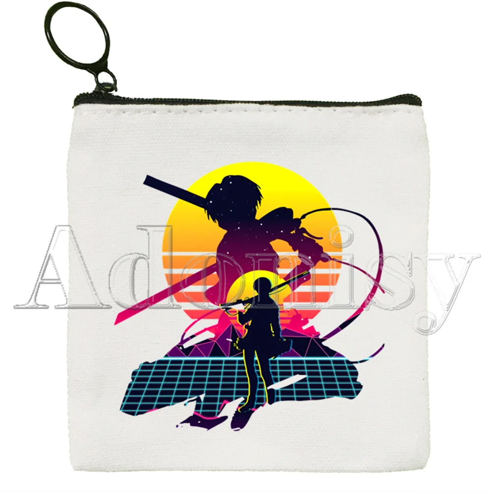 Levi Ackerman Anime Attack on Titan Square Bag Coin Purse Storage Small Bag Card Bag Key Bag Coin Clutch Bag Zipper Key Bag