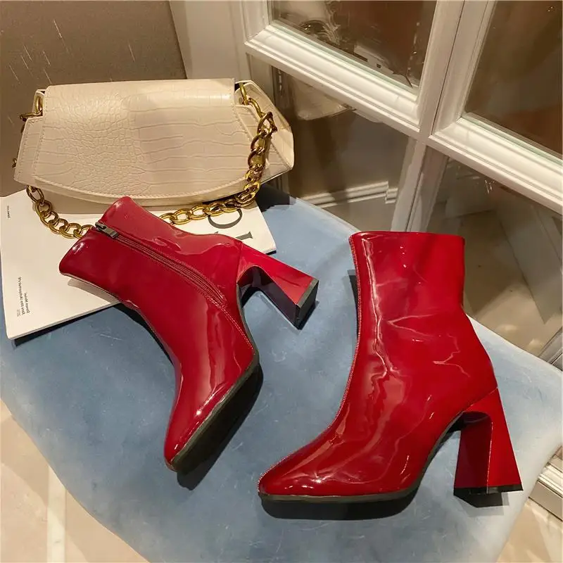

Boots Women New 2022 Zipper Shoes Winter Footwear Luxury Designer Fashion Ankle Ladies Rock High Heel Rubber Autumn Leather Sewi
