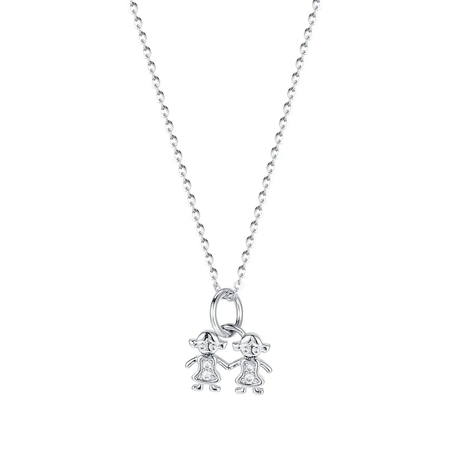 

925s Sterling Silver little boy and girl diamond inlaid pendant collarbone chain design feeling couple gift female Necklace