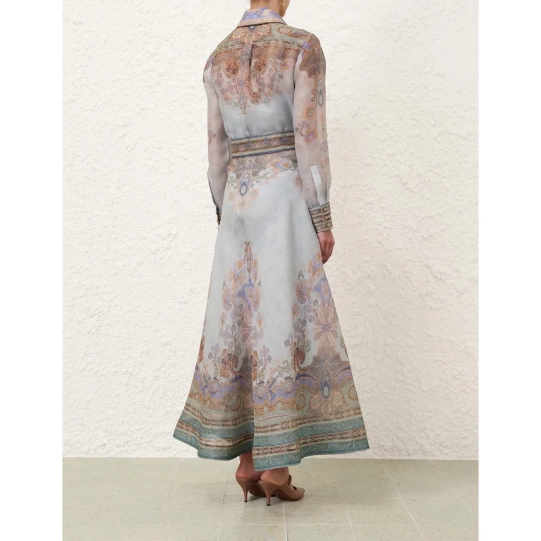 2024 хит продаж осенняя синяя блузка с длинными рукавами и принтом пейсли комплект