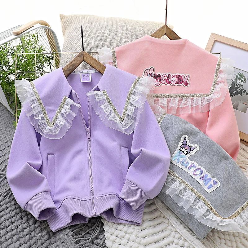 

Kawaii Sanrios Anime Melody Jacket Spring Cute Cartoon Kuromi Autumn New Children's Loose Sports Baseball Uniform Birthday Gift