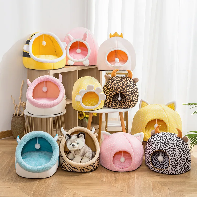 

Pet Supplies Cute Cartoon Fleece Dog Bed House Fluffy Pet Kennel Soft Cat Cushion Warm Sofa Sleeping Mats