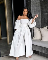 2021 summer loose off shoulder casual wide leg jumpsuits women solid shirring flared sleeves rompers one piece outfit fashion