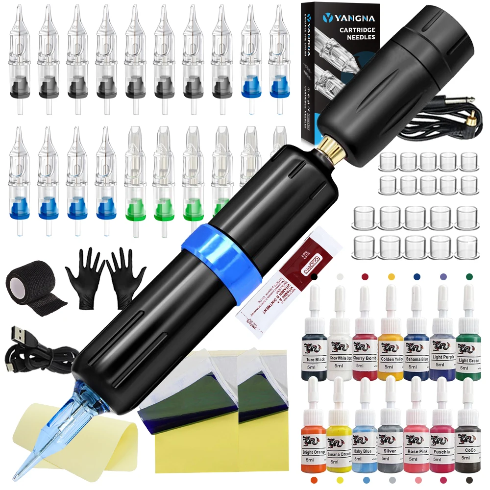 Yangna Wireless Tattoo Kit Complete Rotary Pen Machine Batte