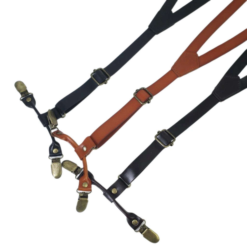 1.7cm High Quality Real Cowhide Split Leather Strap Women Men Unisex 6 Y Suspenders Braces