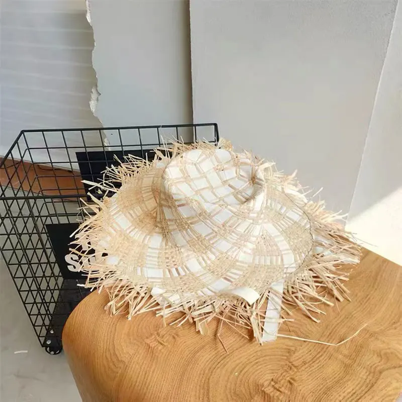 

Шляпа из рафии для мужчин и женщин, модная пляжная Панама от солнца в европейском и американском стиле, с широкими полями, чёрная, белая, для путешествий, летняя