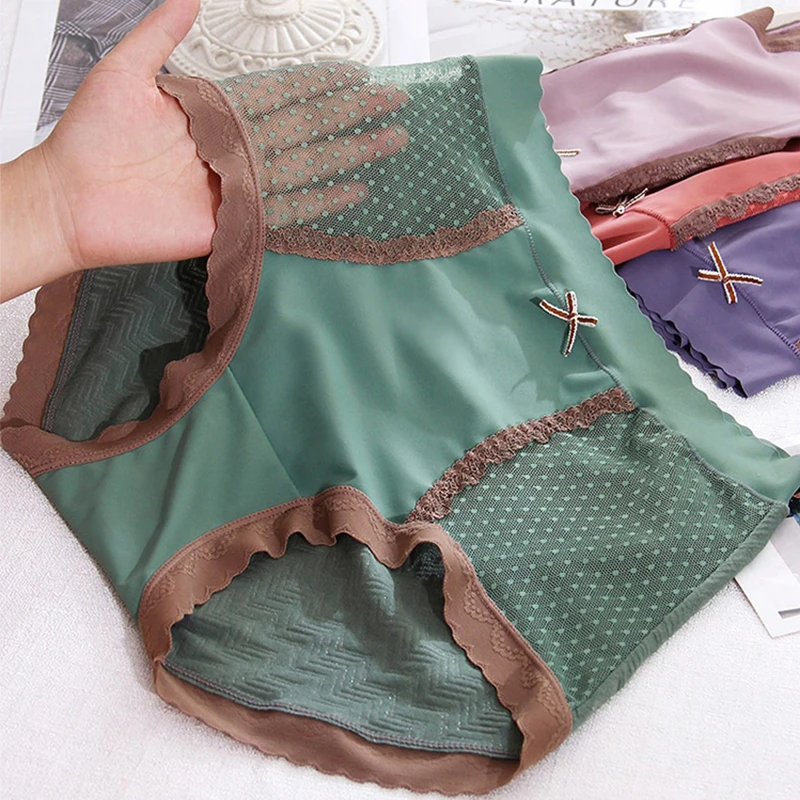 Женские хлопковые трусики размера плюс с высокой талией, привлекательные хлопковые трусики с кружевным бантом, осенне-зимние трусики большого размера, женское нижнее белье