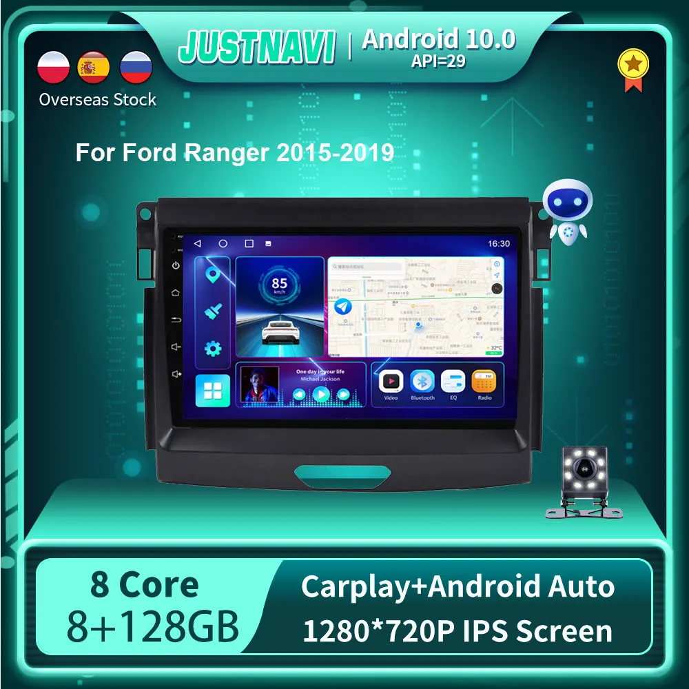 

JUSTNAVI 9" Android 10.0 Car Stereo For Ford Ranger 2015 -2020 GPS Multimedia Carplay IPS Screen Autoradio No 2din DVD