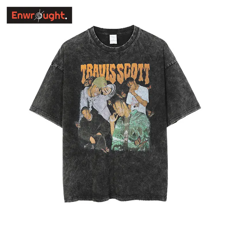 

2022 Men T-shirts Hip Hop Rapper Travis Printed T Shirt Harajuku Streetwear Casual Retro Scott Graphic Tops Tees Men's Clothes