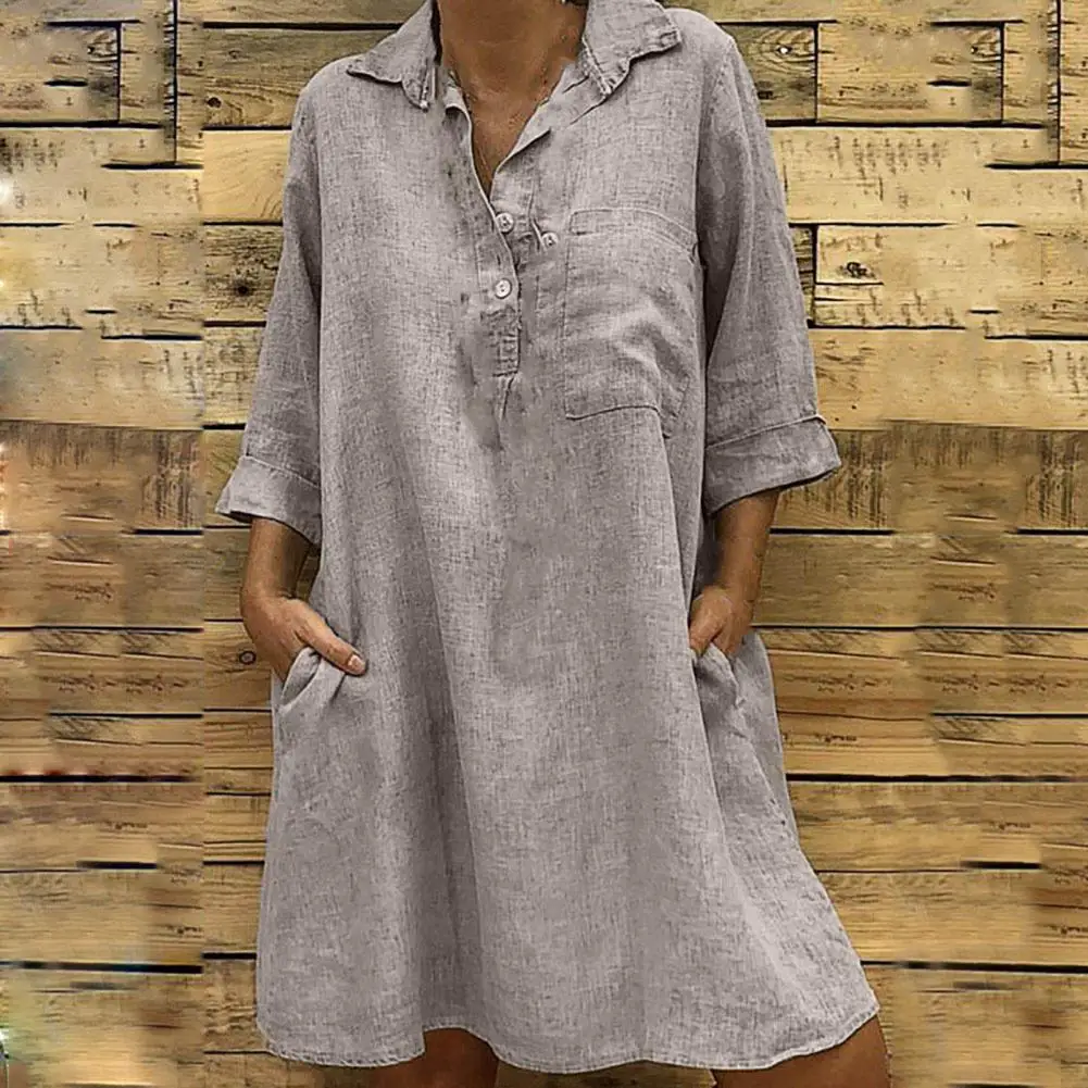 

Женское платье на пуговицах выше колена, повседневное свободное платье для отпуска, дышащее летнее платье, повседневная одежда