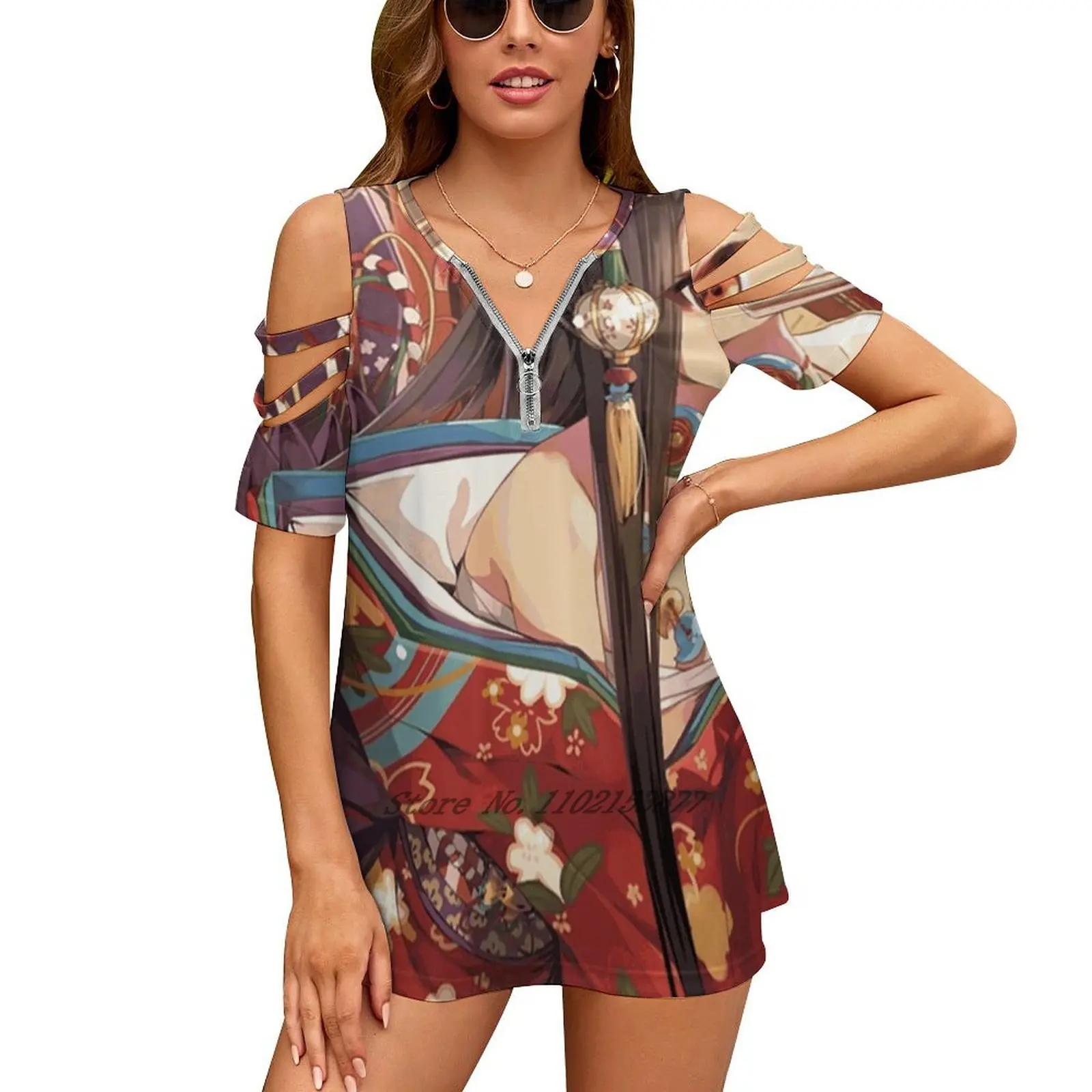 Женская футболка с принтом девушки из аниме Kitsune Летние повседневные топы