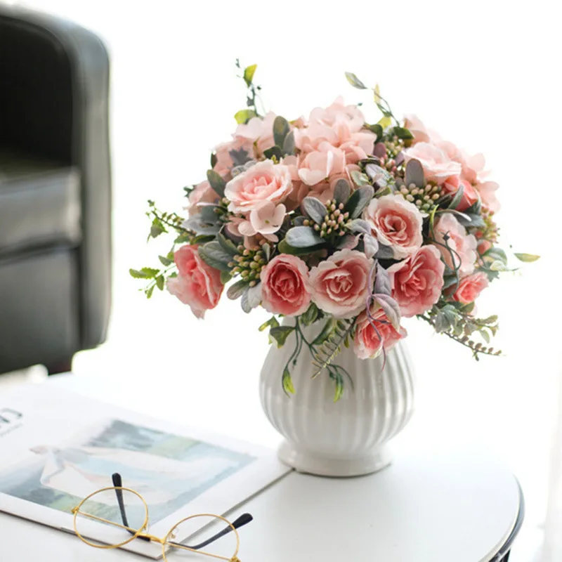 

4 Head/Bundle Tea Rose Artificial Peonies Flowers Wedding Gifts For Guests Home Decoration Flores Artificiais Para Decoração