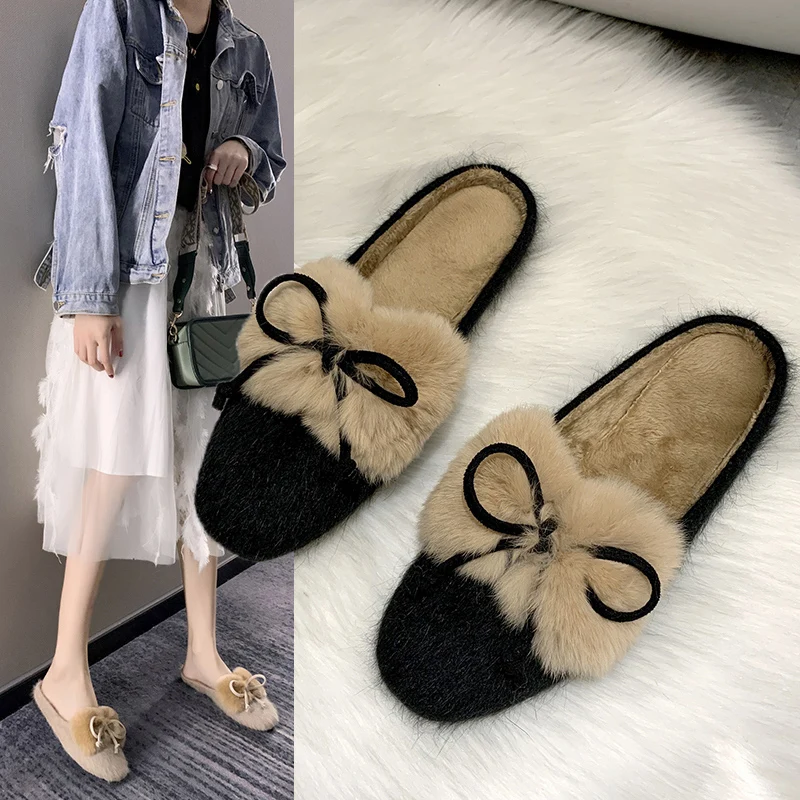 

Women's slippers mules women shoes sandals zapatos mujer fur slides celebrity cover toe fur slippers women plush