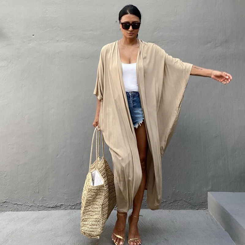 Пляжное кимоно для пляжа 2023 длинное платье макси хлопковая накидка на бикини