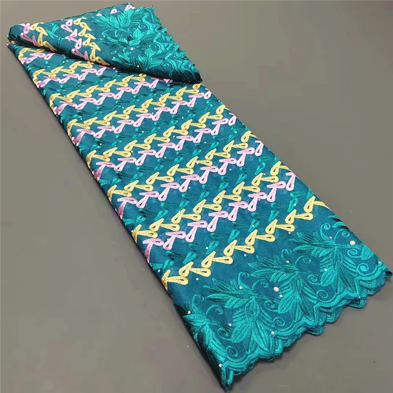 

5 Yard Swiss Fabric High Quality Latest Heavy Beaded Embroidery African 100% Cotton Voile Lace Dubai Lafaya For Wedding Party 1L