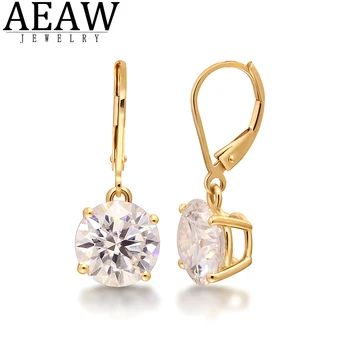 AEAW Yellow Gold 10k Moissanite Gemstone Drop Earrings 1ct Round for Women Solitaire Party Fine Jewelry 1