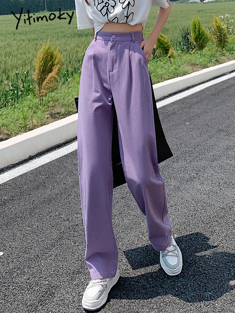 

Purple Wide Leg Pants for Women Y2k Streetwear High Waist Straight Korean Fashion Cotton Wash Ulzzang White Bottoms