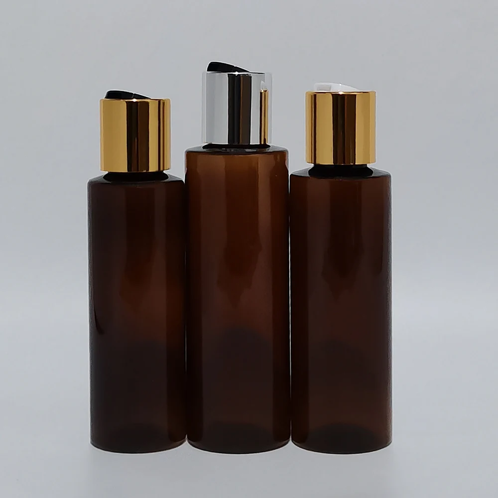 

100ml/150ml/200ml/250ml Brown Plastic Bottle With Gold Silver Disc Cap,Essential Oils Shampoo Shower Gel Bottle