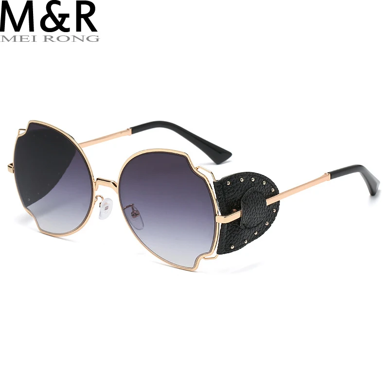 Купи Red Frame Steampunk Sunglasses Unisex Leather Metal Irregular Big Sun Glasses Designer Shades ladies Fashion Glasses Tinted Lens за 371 рублей в магазине AliExpress