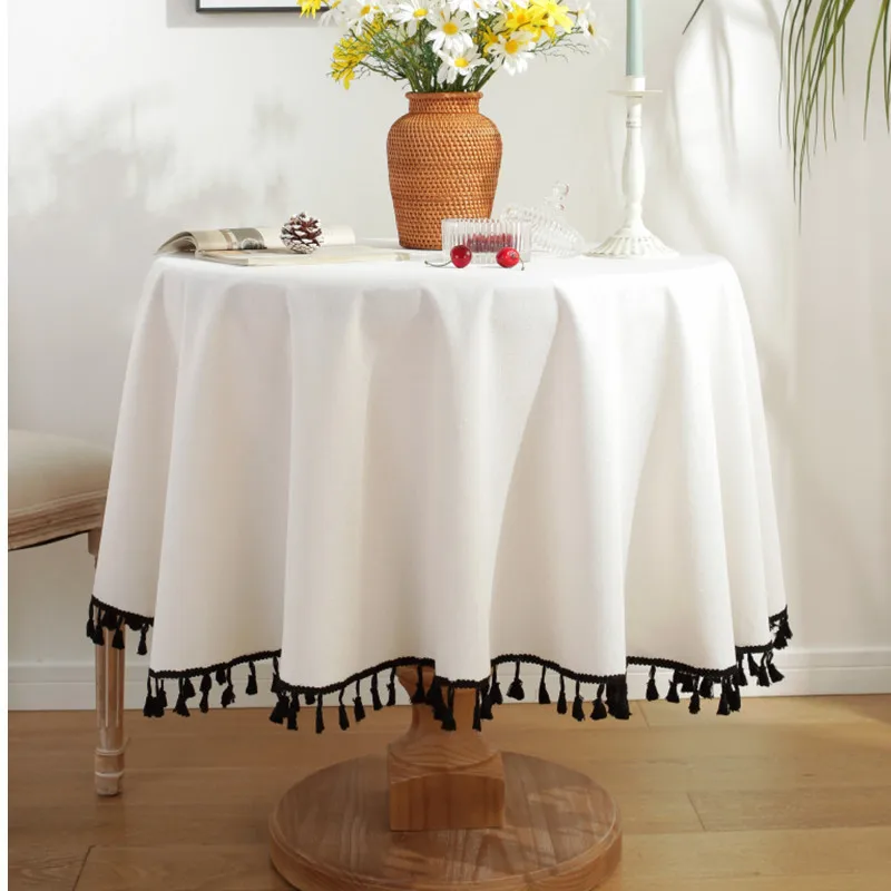 

Linen Cotton Tablecloth With Tassel retro nappe de table Table Cover round Dining Table Cover Tea Table Cloth Tafelkleed